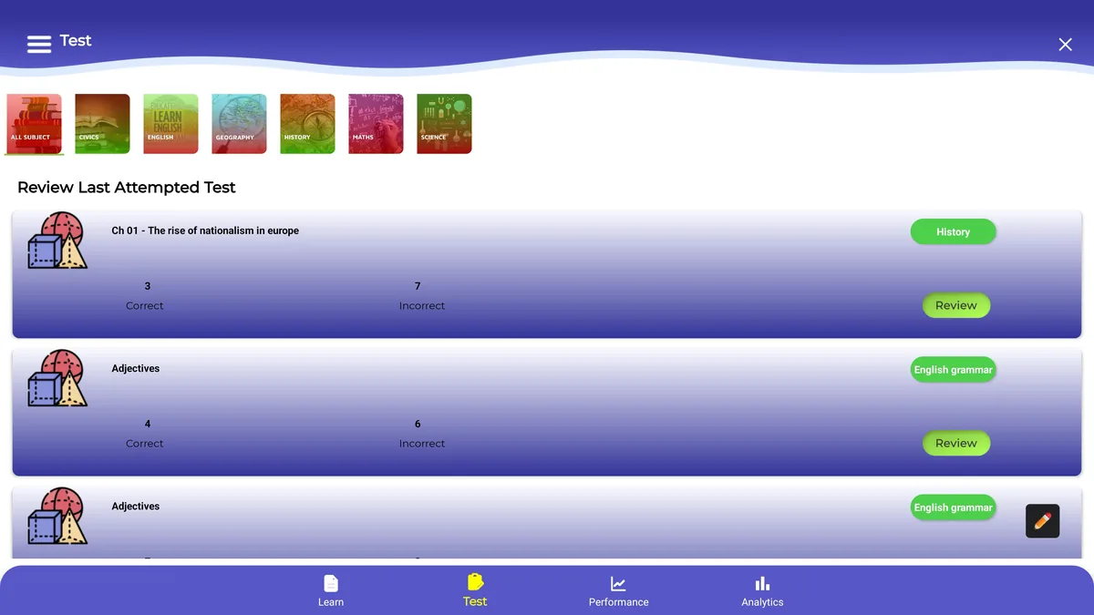 StudynLearn K12 Content App study mode screen
